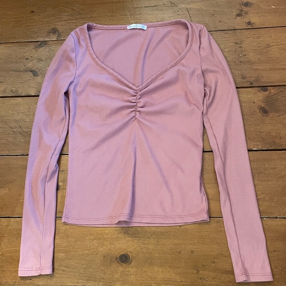 Ruched Cropped Dusty Rose Pink Shirt - Picture 2 of 8